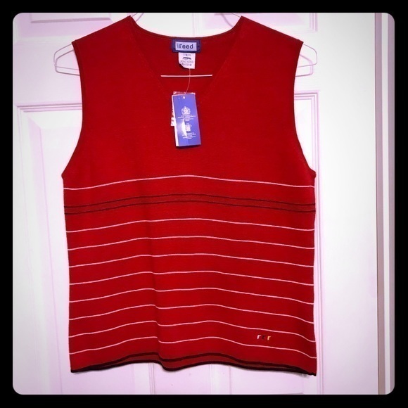 Austin Reed Made In Hongkong Red Stripe Knit Vest Size Large